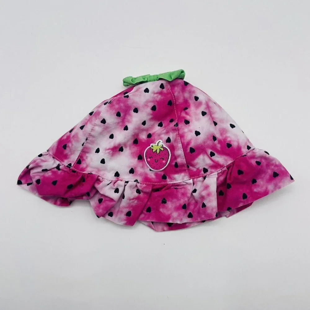 Baby Girls Size 0-6 Months 48cm Strawberry Applique Sun Hat with Chin Strap 2148